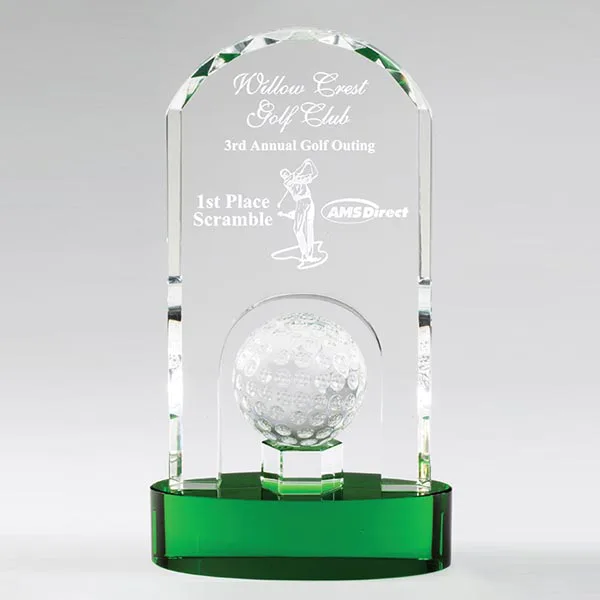 High Quality Crystal Dome and Golf Ball Sports Trophy