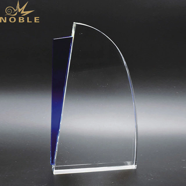 2019 Noble Custom Blue Accented Regatta Glass Crystal Sail Boat Trophy Award