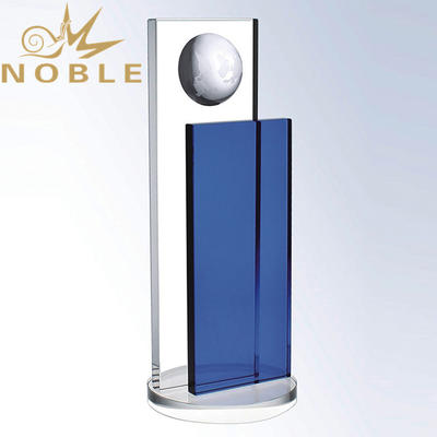 Noble Custom Blue Crystal Plaque with Globe