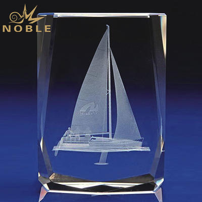 Unique Design Crystal Cube With Engraved Boat