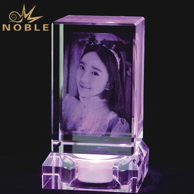 Crystal Cube With Printed Picture On Crystal Led Base