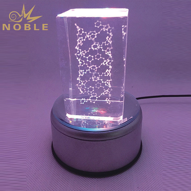 Laser Engraved Crystal Cube On LED Base