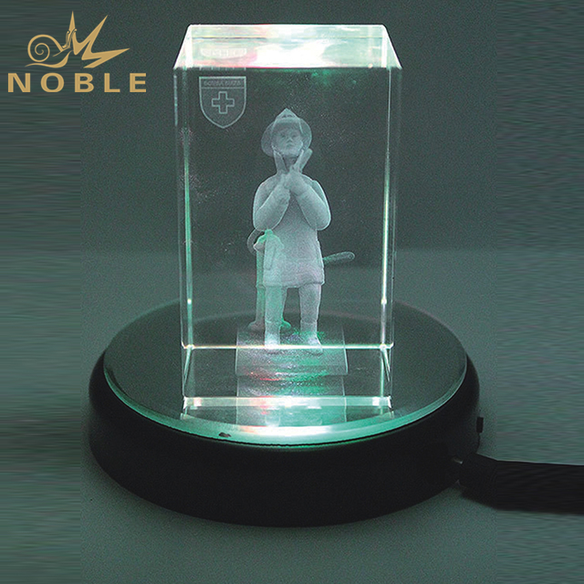 Laser Engraved Cube Crystal Gift With Black LED Base