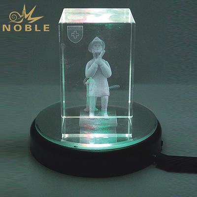 Laser Engraved Cube Crystal Gift With Black LED Base