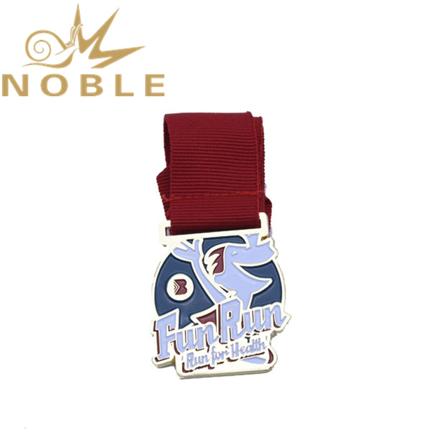 Customized Zinc Alloy Silver Medal With Red Ribbon