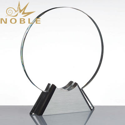 Custom design clear crystal round plaque award with metal base