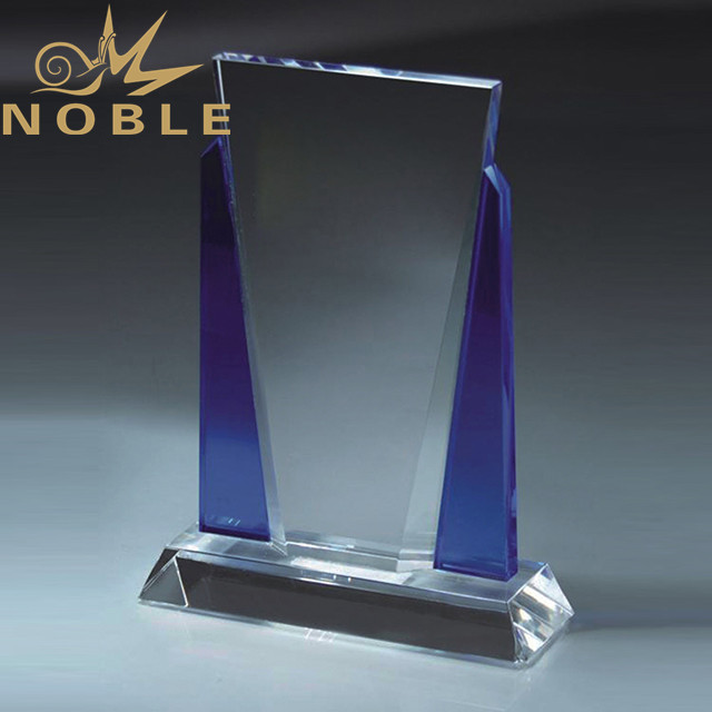 Hot selling custom crystal plaque award with blue crystal edge