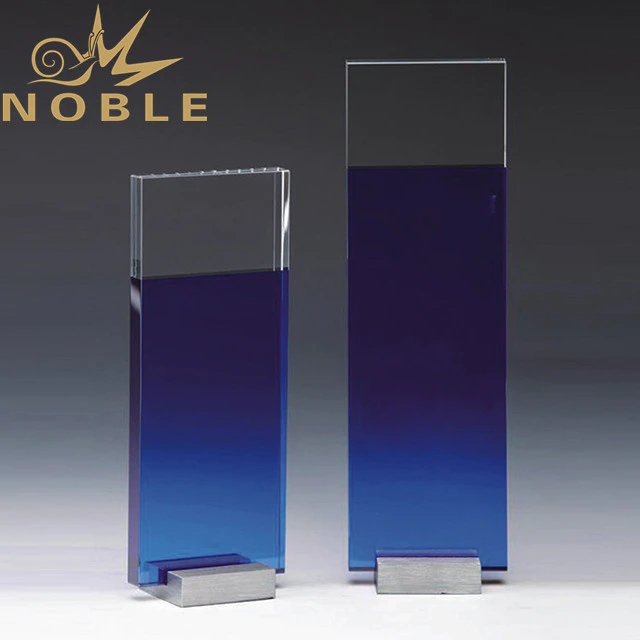 High quality blue crystal plaque with metal base