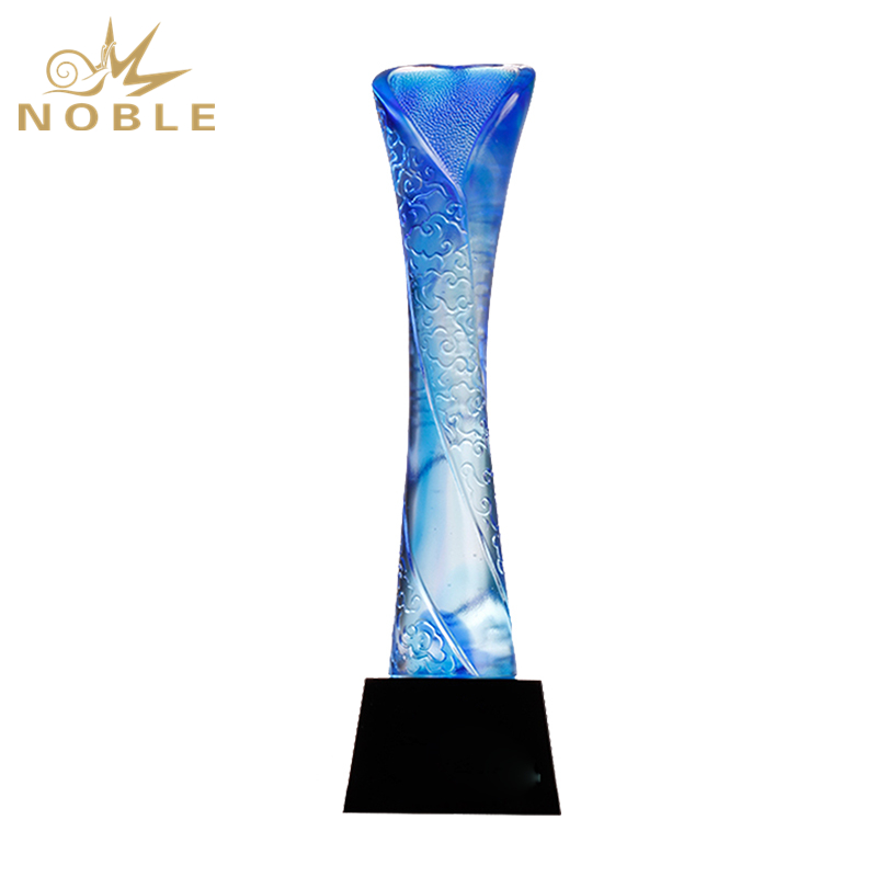 New Design Blue Colored Liu Li Trophy For Gift