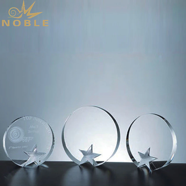Unique Engraving Round K9 Crystal Trophy With Metal Star For Corporate Awards Gift