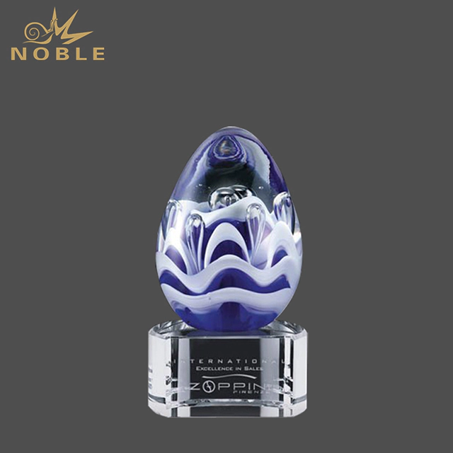 New Design Hand Blown Glass Art Blue Color Wave Vase Trophy