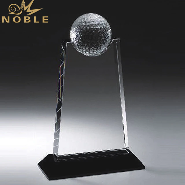 Wholesale High Quality Shiny Clear Golf Ball Sports Crystal Trophy Awards With Black Base