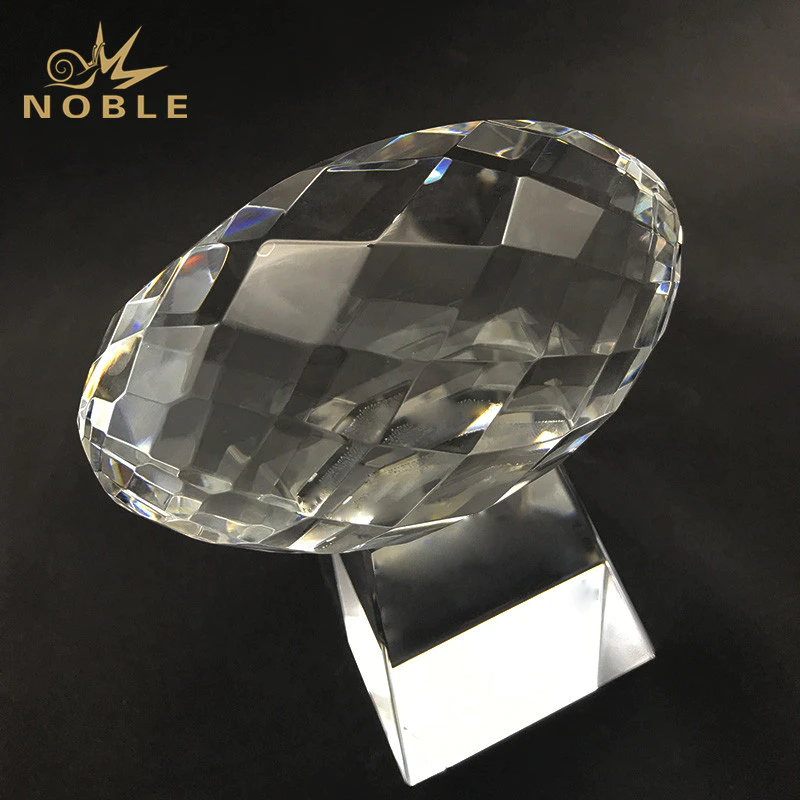 Faceted Clear Crystal Football Award For Sport Winner Prize