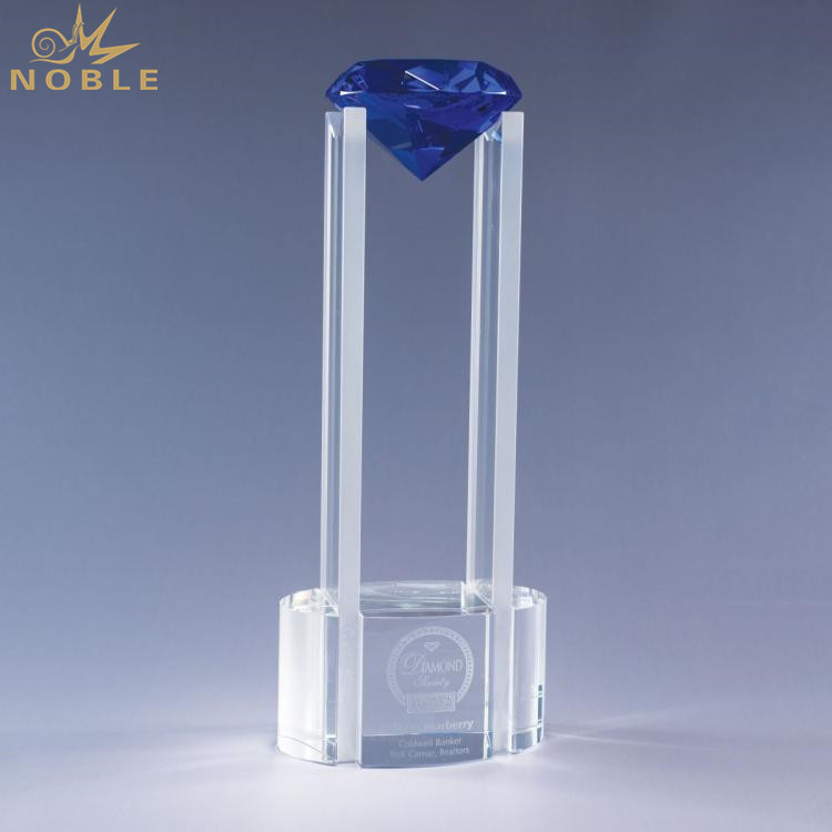 Custom K9 Blue Diamond Clear Crystal Trophy