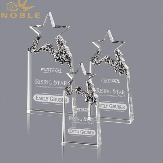Customized Logo Text Engraved Star Shape Crystal Trophy