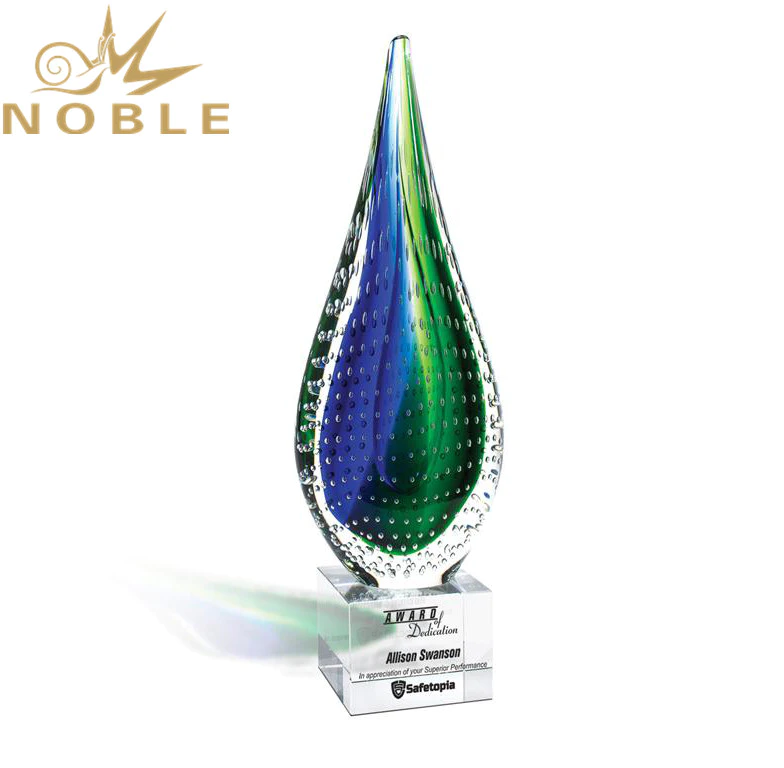 Noble Excellent New Design Custom Hand Blown Tear Drop Shape Art Glass Award Trophy