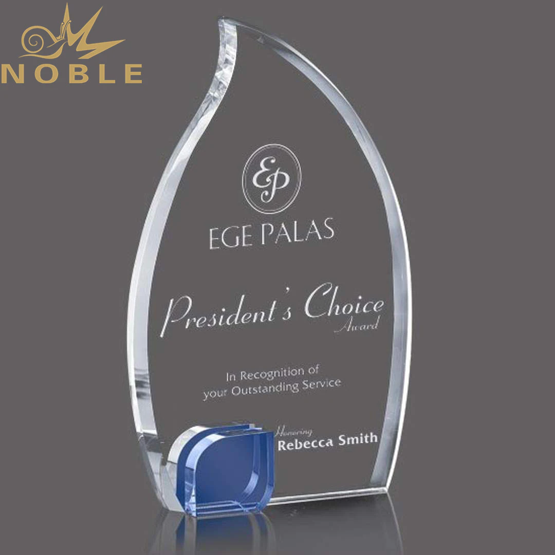Stunning Optical Custom Crystal Flame Award Trophy with A Blue Accent