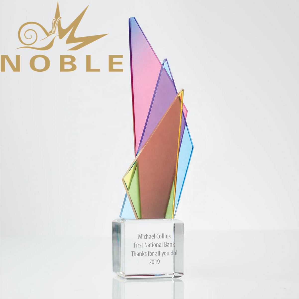 New Design Color Printing Custom Crystal Triangle Tower Award Trophy