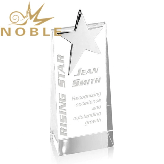 Noble Free Engraving High Quality Custom Crystal Wedge Trophy with Metal Star