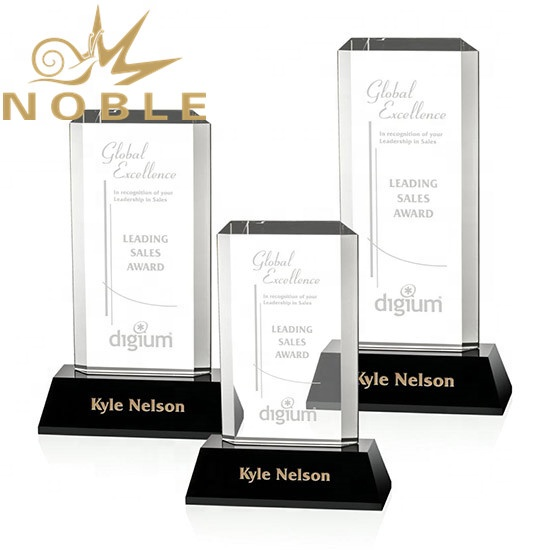 Noble Custom Rectangular Optical Crystal Award with Black Base