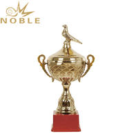 Shiny Gold Metal Bird Figurine Trophy with Red Plastic Base