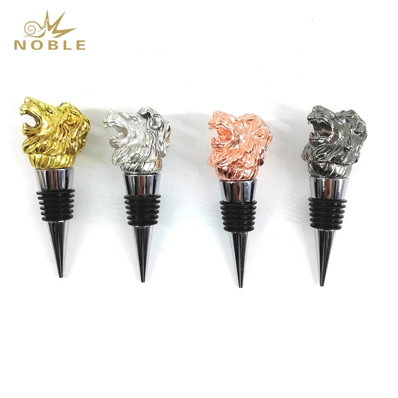 Best selling Custom Animal Figurine Metal 3D Lion Head Wine Bottle Stopper for Souvenir Gifts