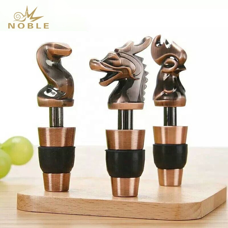 Custom Chinese Zodiac Souvenir Gift Silicone Bottle Stoppers Promotion Rose Copper Plated Zinc Alloy Wine Bottle Stopper