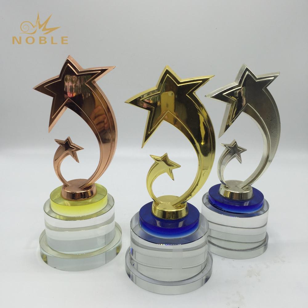 Best Selling Gold Silver Copper Custom Metal Star Trophy with Crystal Base