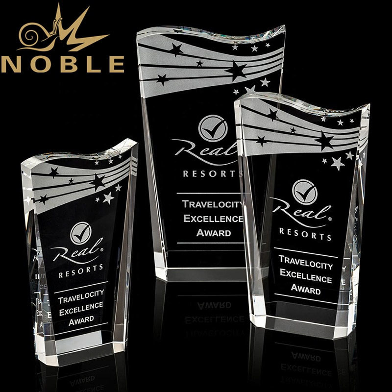 Noble high quality optical crystal wedge award with deep beveled sides