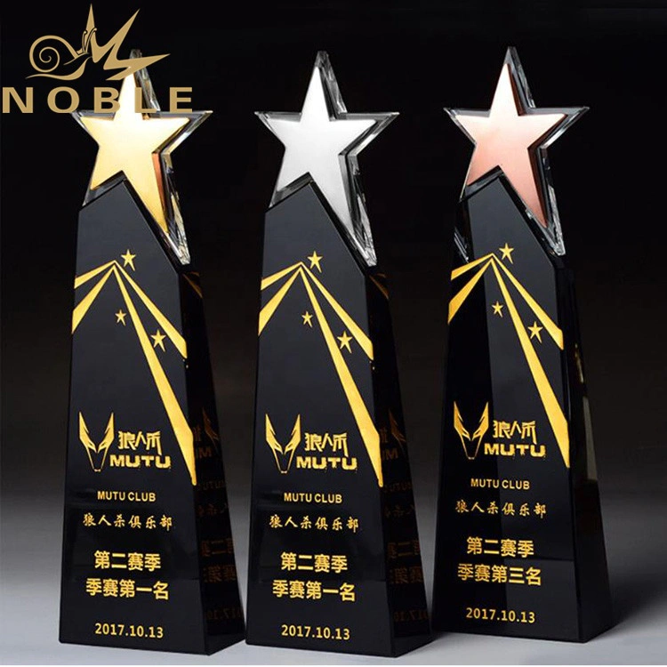new design high quality custom crystal wedge award with metal star