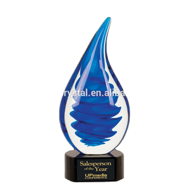 High Quality Blue Tornado Art Glass Hand Blown Award Trophy