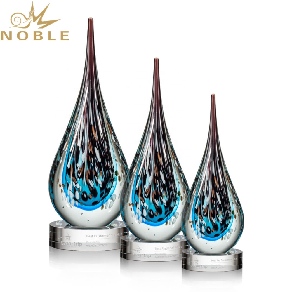 New Design hand blown Tear drop custom engraving Art glass award