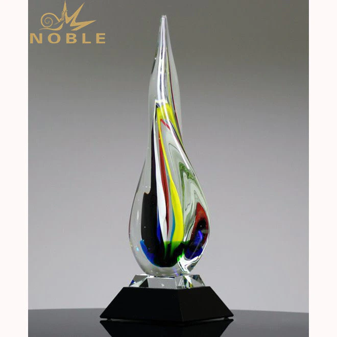 Noble Hot Sale Teardrop Colorful Hand Blown Art Glass trophy