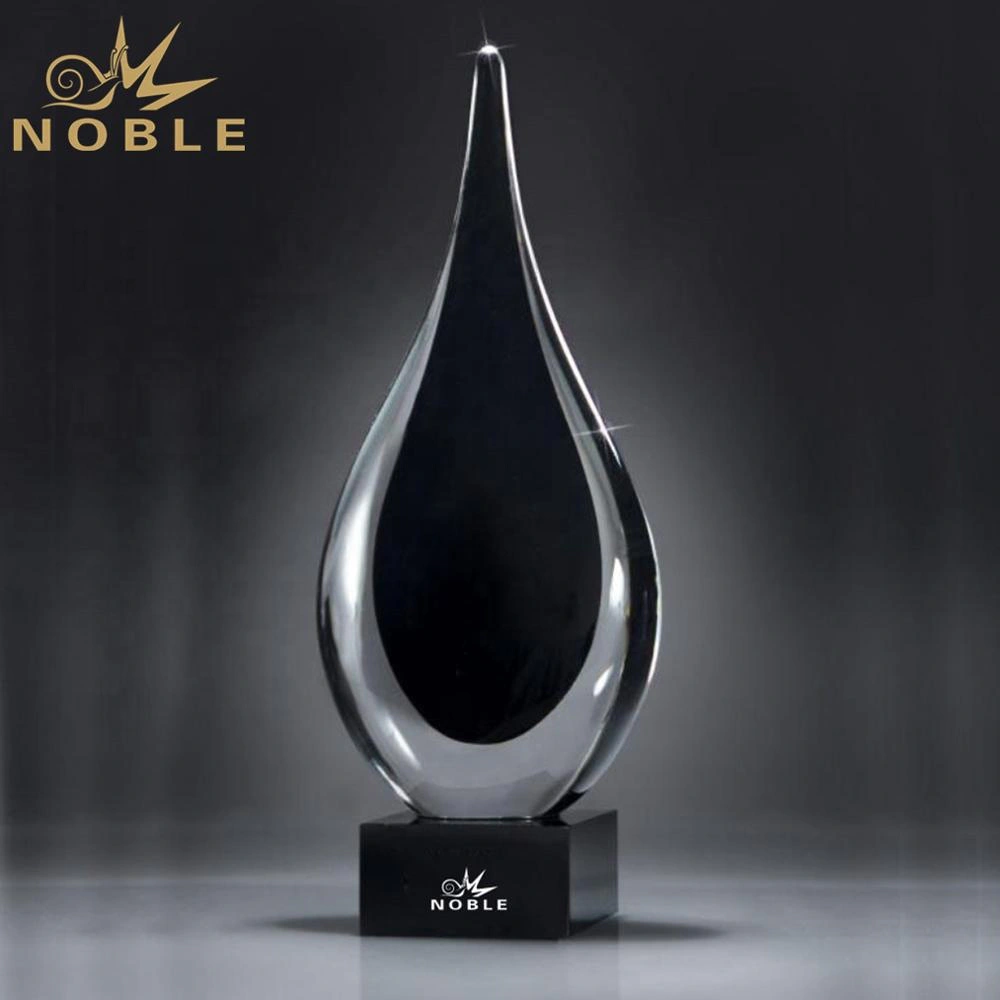 Elegant Black Color Art Waterdrop Hand Blown Art Glass Trophy