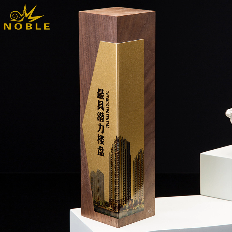 Custom new design wooden award trophy with metal plate