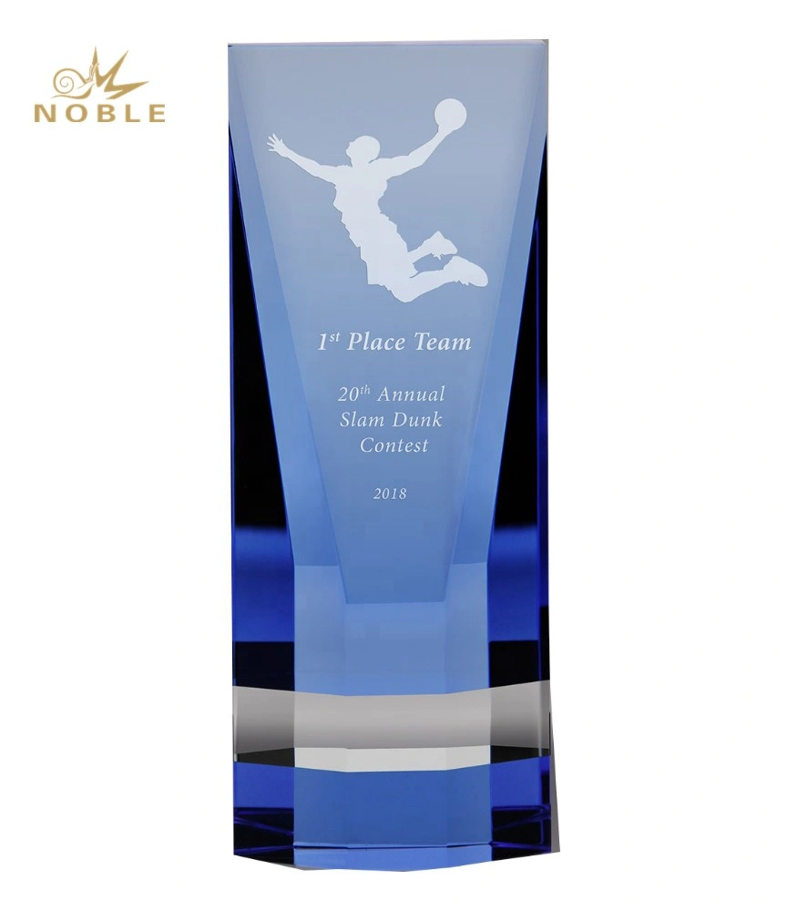 Custom Engraved Blue Crystal Cobalt Wedge Block Basketball Trophy