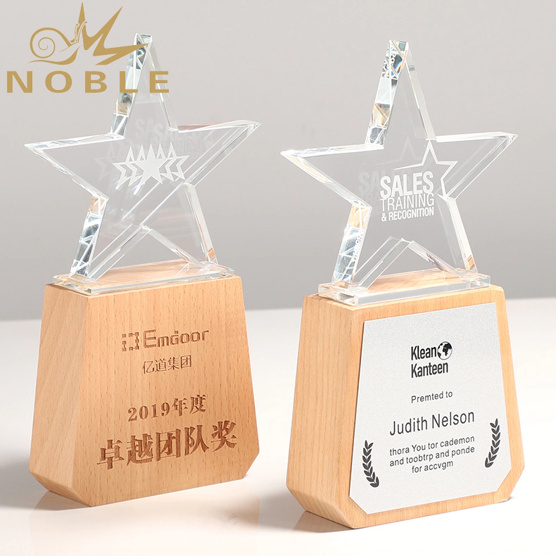 4 Free Engraving High Quality Crystal Star Trophy with wooden base