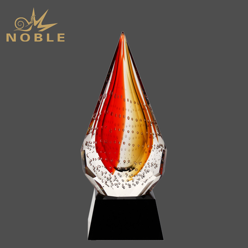 Custom Water Drop Shape Hand Blown Art Glass Trophy