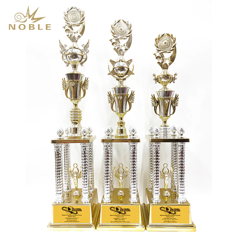 High quality Gold tall column Metal Sports Awards trophy