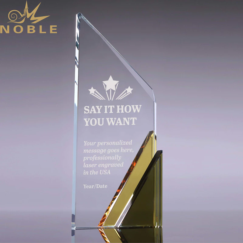 Noble high quality custom Optical Crystal Peak Award with Gold Corner Base