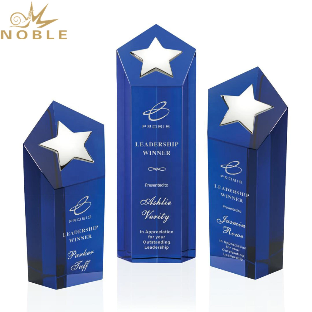 Excellent new design custom blue crystal cube star award with metal star