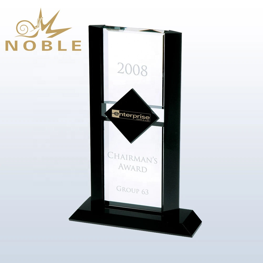 Exclusive Ebony Diamond Crystal Award plaque with black crystal accent