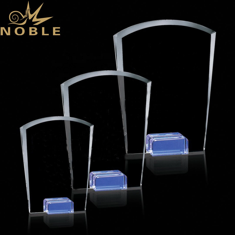High quality optical crystal plaque trophy with blue base