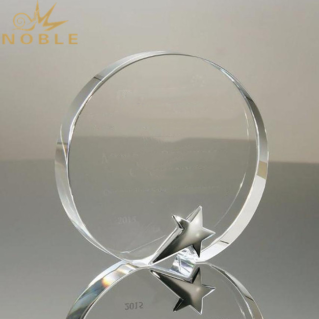 K9 Blank Star Round Crystal Block Trophy For Patriotism Awards