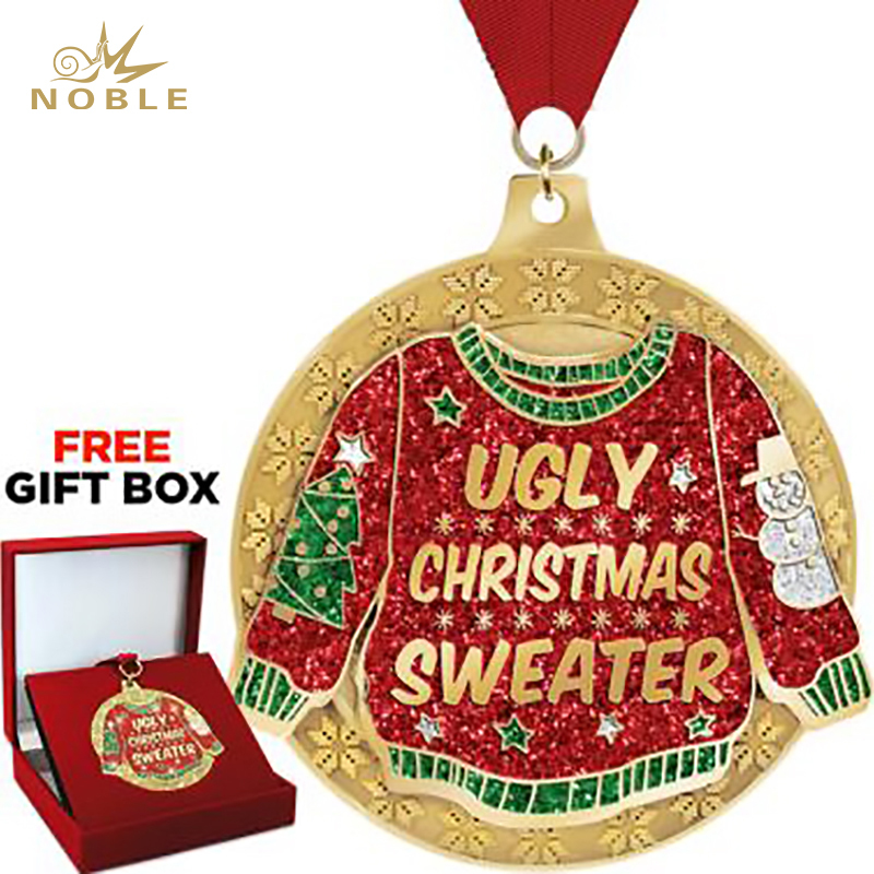High Quality Custom Metal Ugly Christmas Sweater Glitter Medal