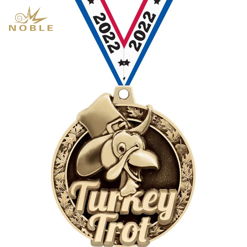 Custom Thanksgiving Souvenir Metal 3D Diecast Turkey Trot Medal