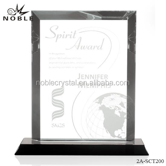 Custom Made Globe Engraved Blank Glass Rectangle Crystal Plaque Trophy Award
