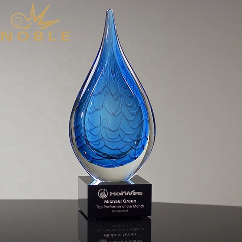 Noble Blue Rain Drop Art Glass Award