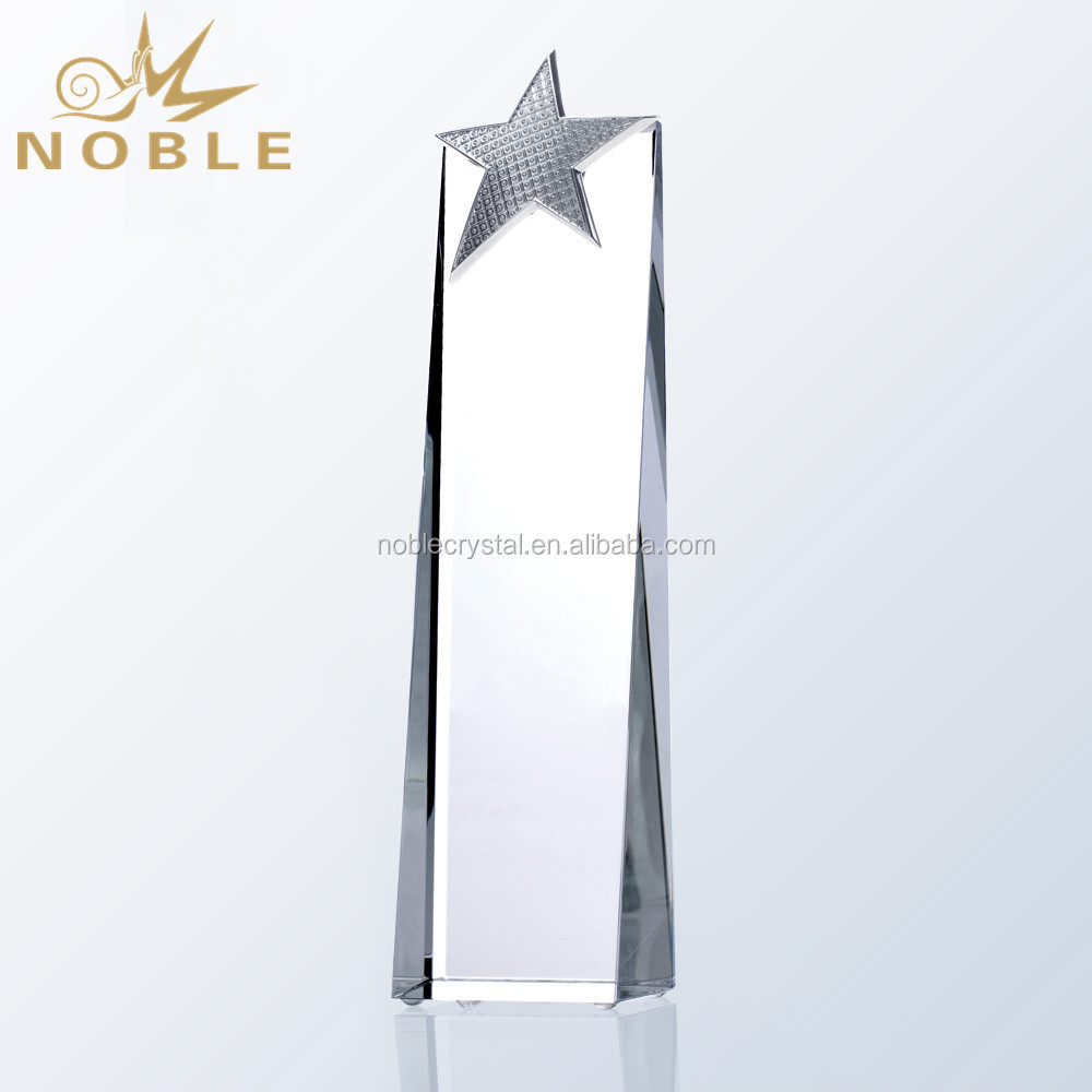 Customized Crystal Tower Trophy with Metal Star