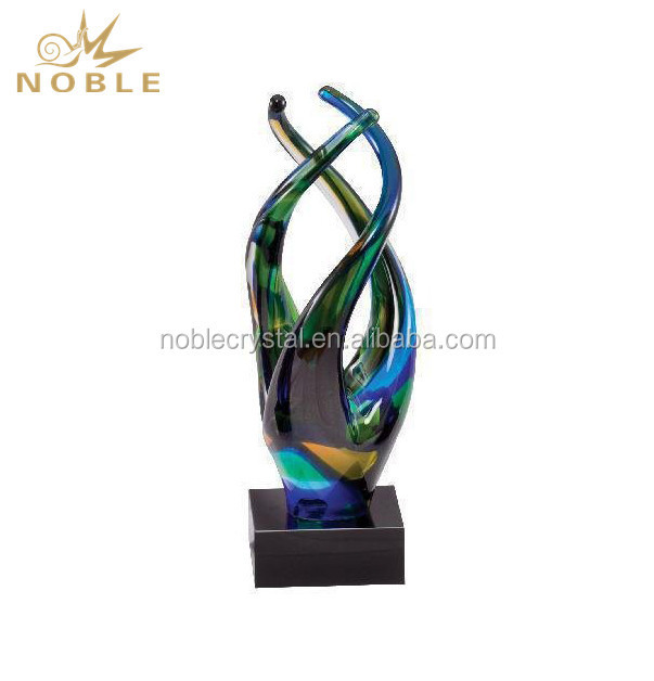 Multi-colored Suspended Seaweed Shaped Hand Blown Art Glass Trophy